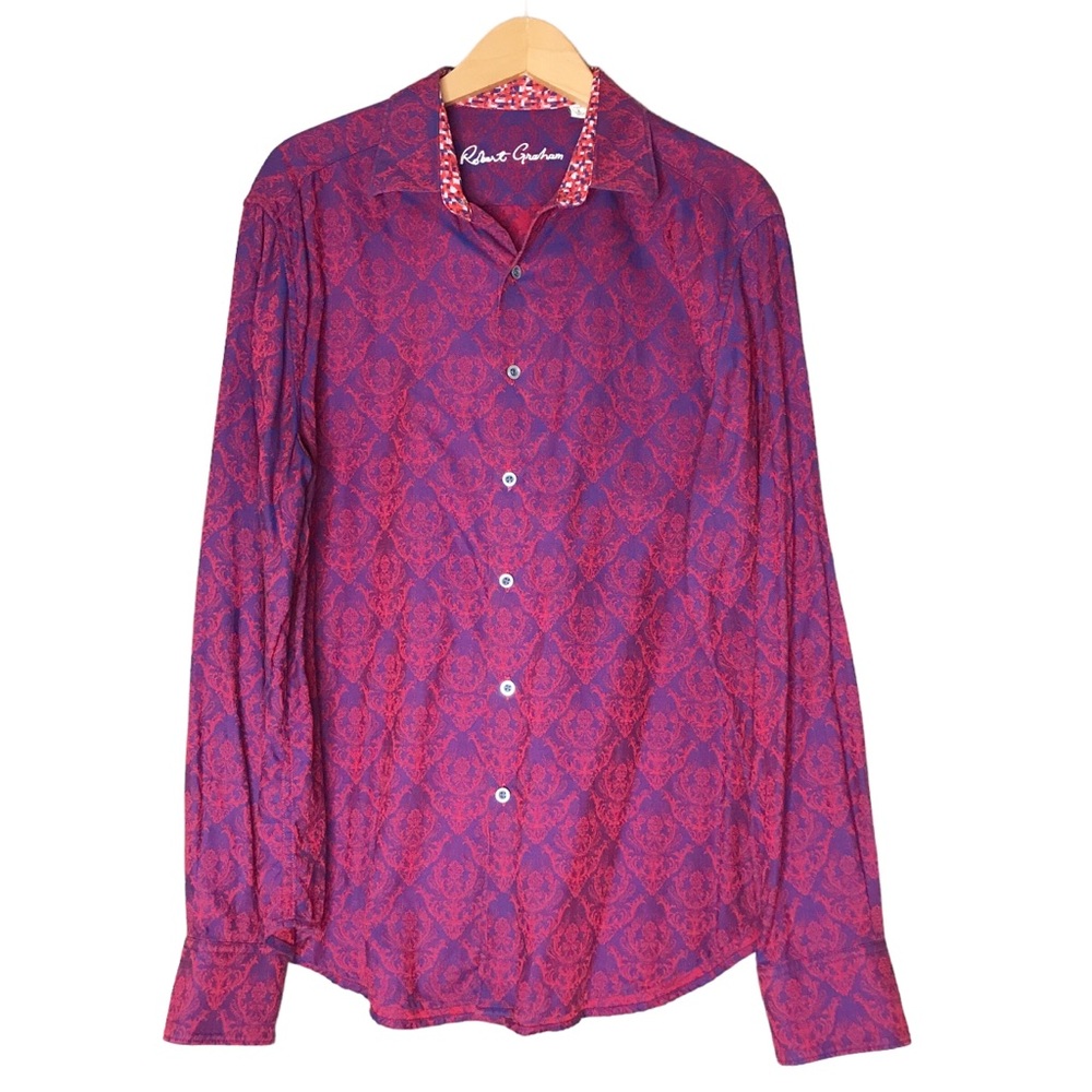 Robert Graham Purple Red Button Front Shirt Long Sleeve Patterned Large